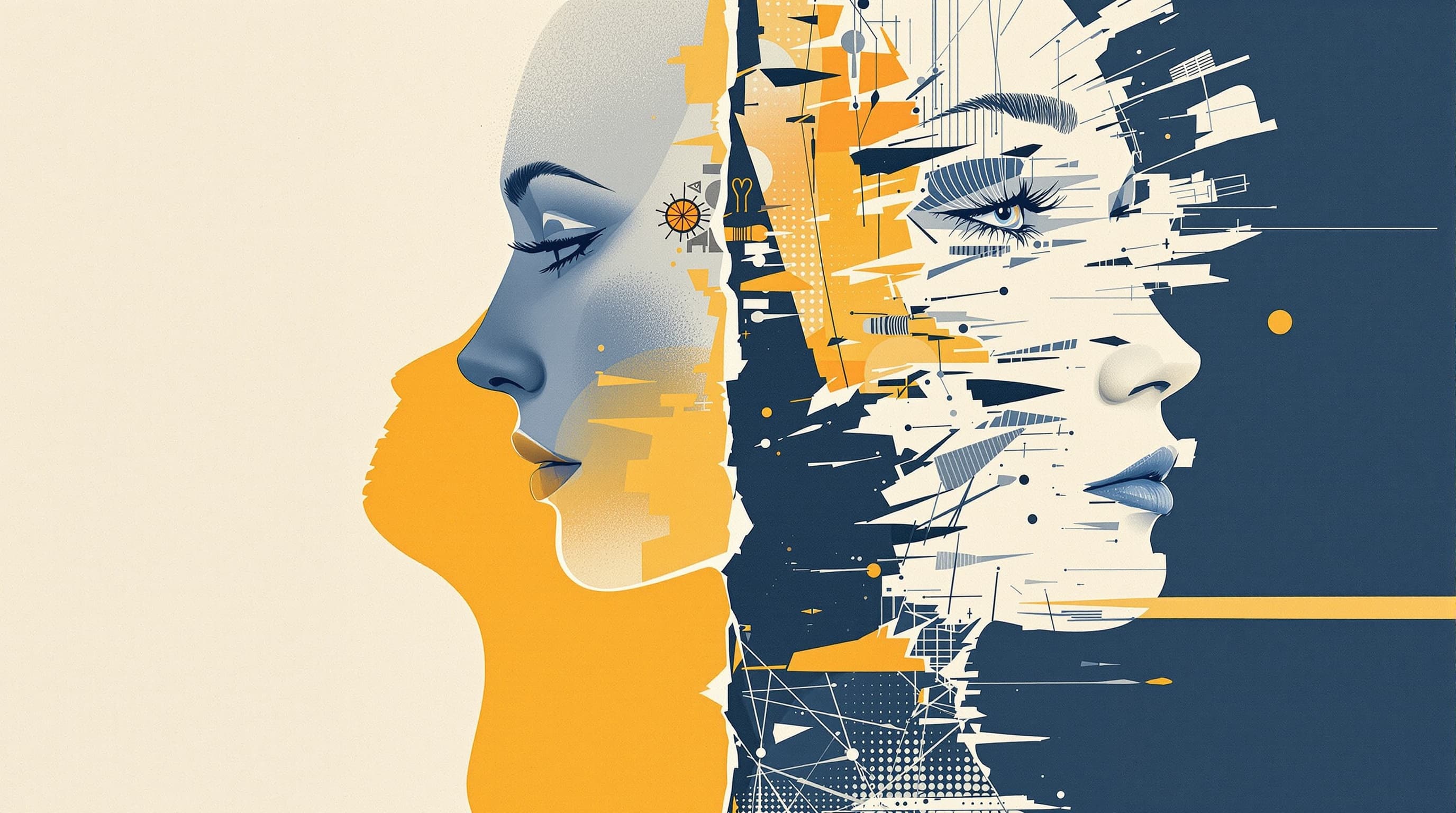 A diptych contrasting a composed profile with a fraying one — the AI's view of itself vs. its view of you.