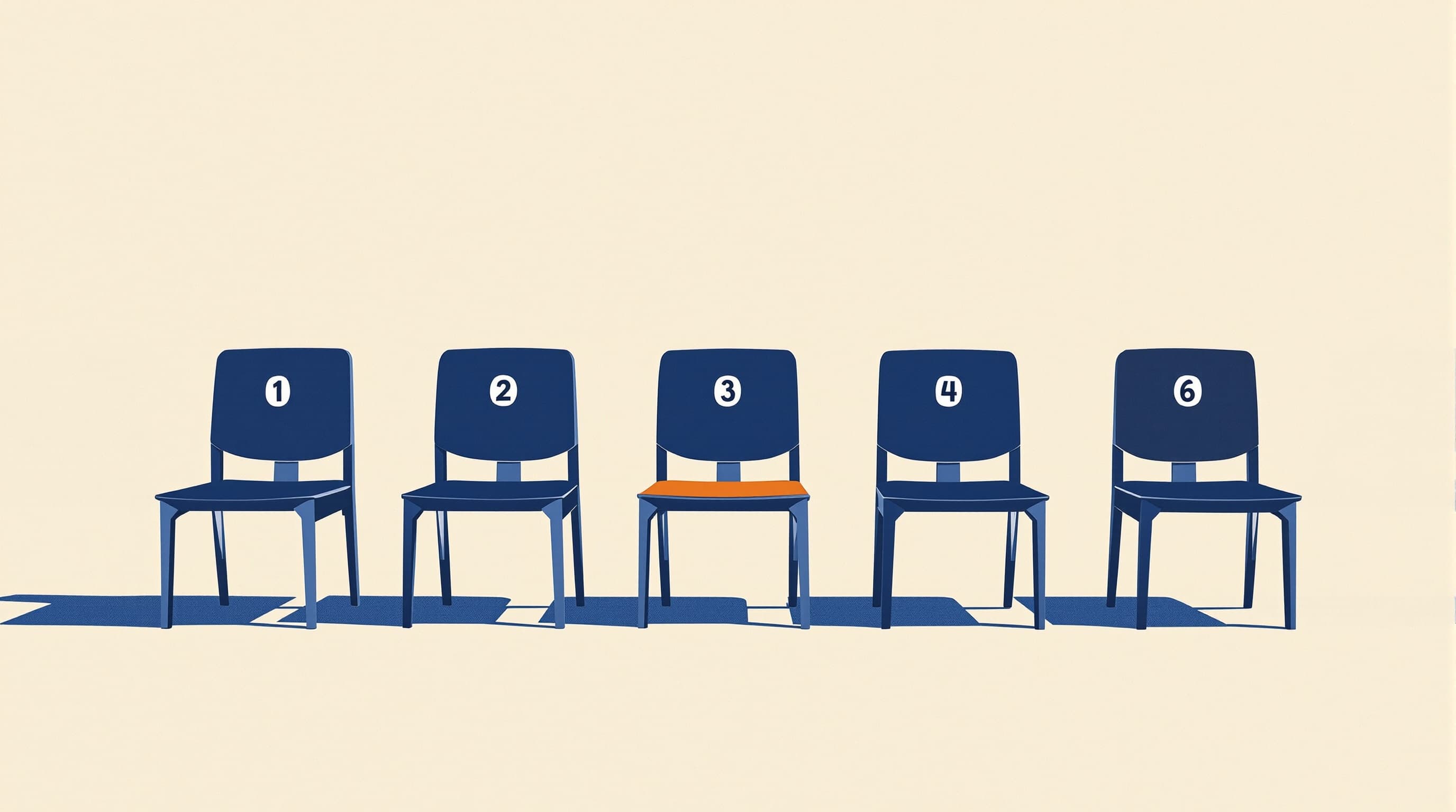 Seven numbered chairs, the same chair drifting subtly across versions.